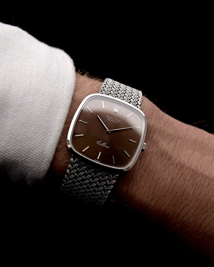 Royal Pure Silver Dial  Cellini 18k Square Tropic 1976 (7-A Quality) Very Heavy & Policed Quality