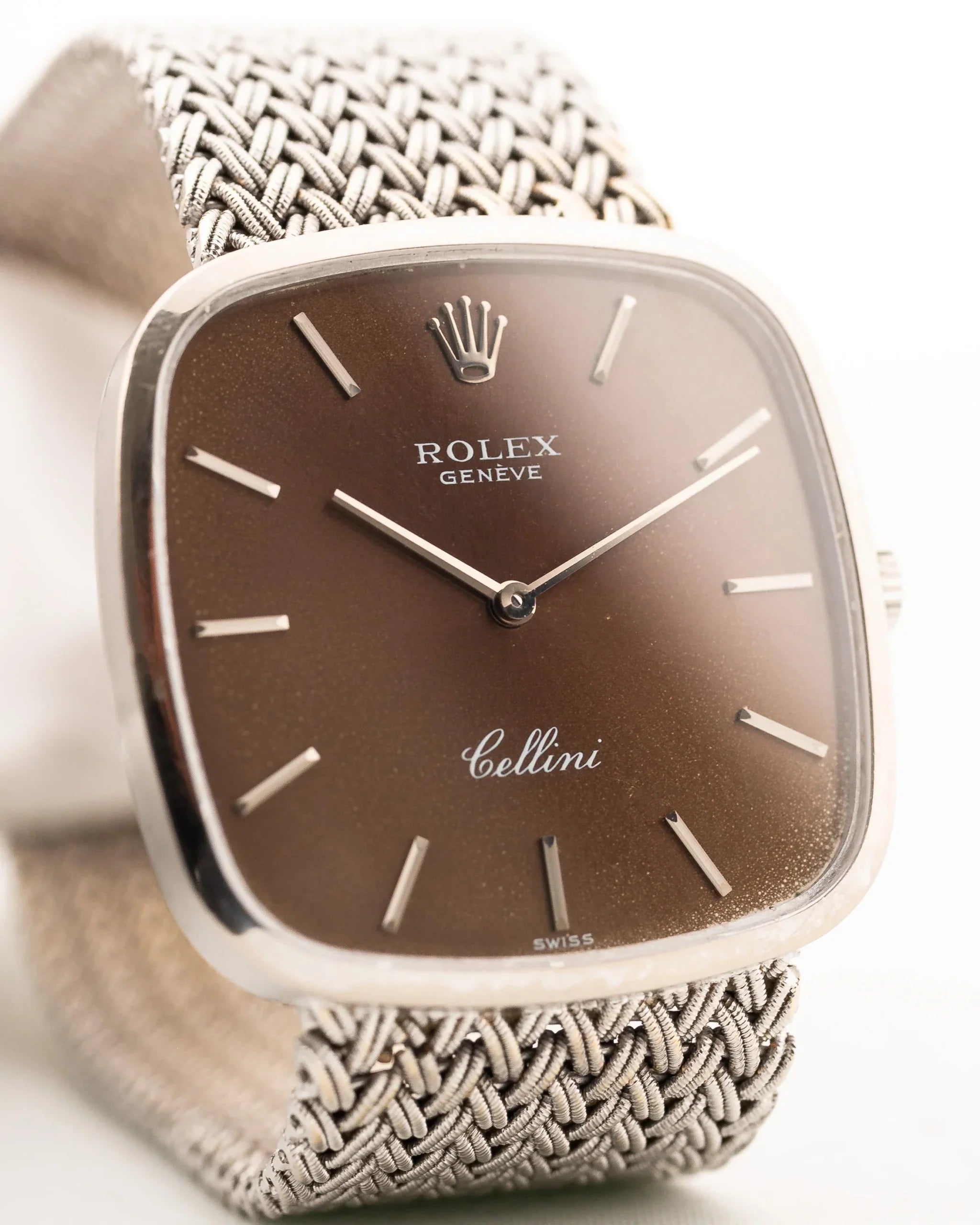 Royal Pure Silver Dial  Cellini 18k Square Tropic 1976 (7-A Quality) Very Heavy & Policed Quality